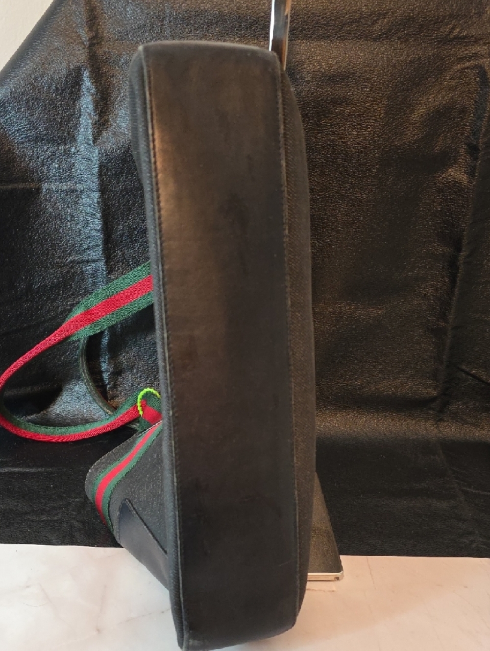 Gucci Black Denim Tote with Red and Green Web Accent - Picture 14 of 14
